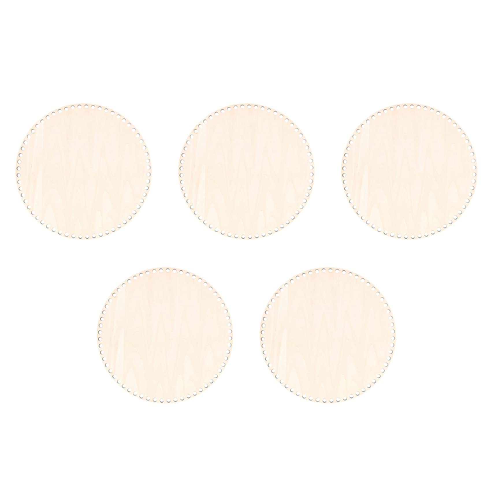 Hndhbfgrt 5pc 30cm Natural Wooden Basket Bottom with Hole, Circle Blank Wood Base for DIY Knitting Crochet Bag Bottom Shaper Craft