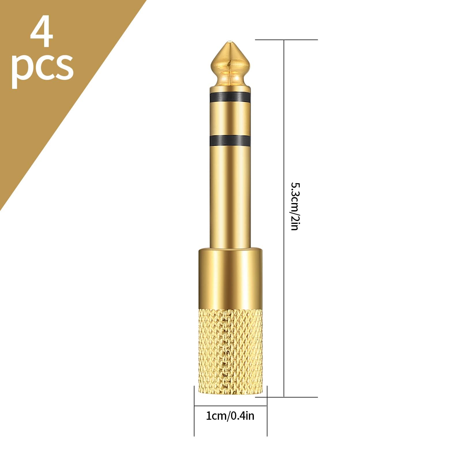 Xujinsongg 6.35mm (1/4 inch) Male to 3.5mm (1/8 inch) Female Stereo Headphone Adapters, 4 Pcs 3.5mm/1/8'' Female to 6.35mm/1/4'' Male Stereo Audio Adapter Jack Plug for Headphone, Gold Plate