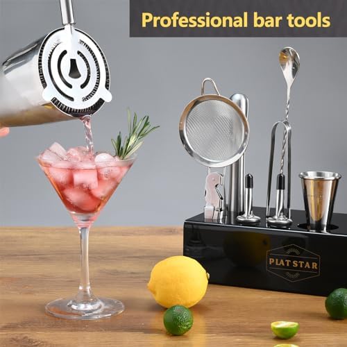 Mixology Bartender Kit | Home Bar Set Cocktail Shakers Bartending Kit | Bar Tools Boston Shaker Set with Stand | Professional Drink Mixing Martini Shaking Tins Barware Set w/Strainer - Thumbnail 4