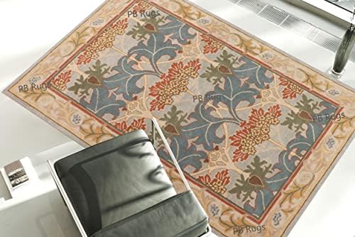 PB RUGS William Morris Design Gray Handmade Tufted Traditional Oriental Old Antique Style 100% Woolen Area Carpet(5' x 8')
