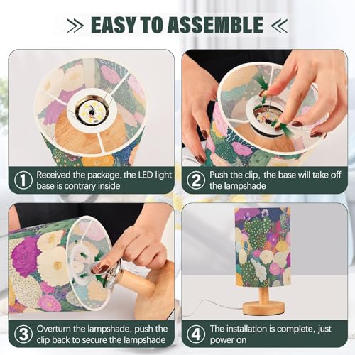 Lámpara de mesa colorida con cactus y flores para recámara miniatura 4