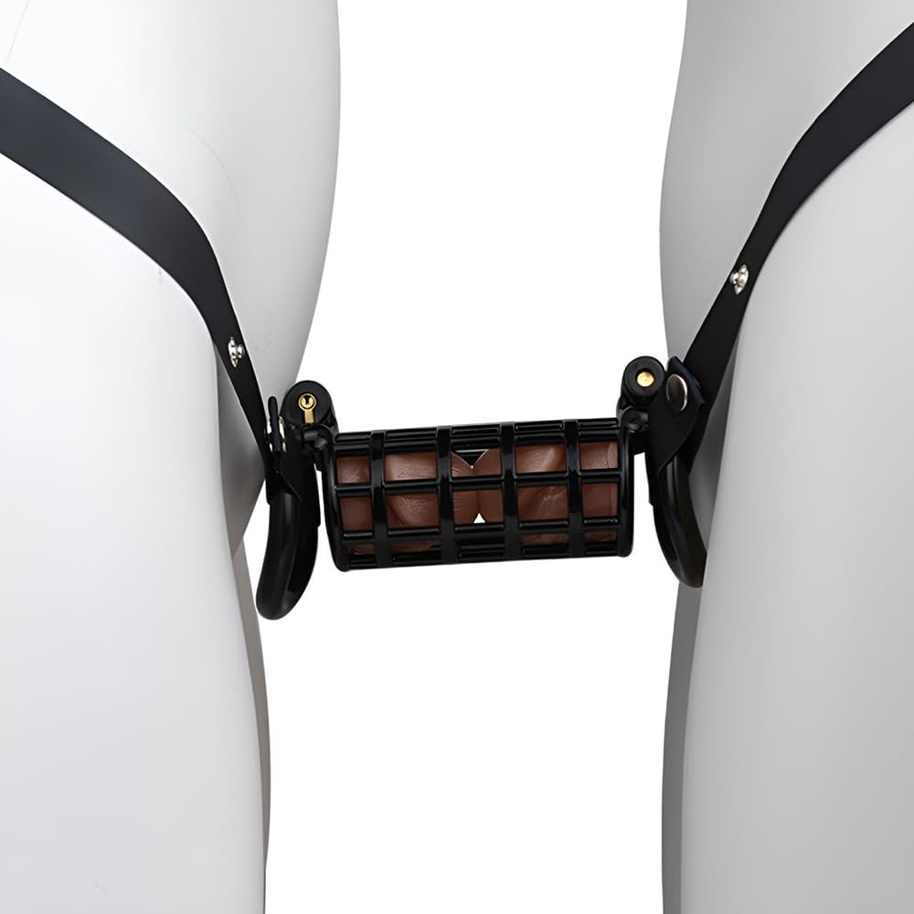Neuer Doppel-Peniskäfig mit 8 Hodenring Keuschheitsgürtel Set Atmungsaktiver Chastity Cage Extremer Bondage Keuschheitskäfig SM-Bondage Sexspielzeug für Männer Homosexuell (Schwarz mit Gürtel)