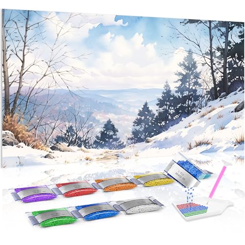 Punto de cruz diamante 5D de 70x40 cm para crear un cuadro brillante de invierno
