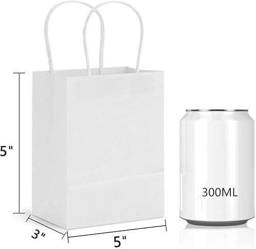 Miniatura 2 de TOWRAP Bolsas de papel marrón con asas, 100 bolsas de regalo Kraft de 5 x 3 x 5 pulgadas, a granel, bolsas de compras, bolsas de fiesta, bolsas de