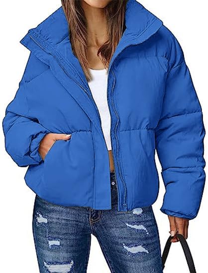 Flygo Womens Cropped Puffer Jacket Zip Up Stand Collar Lightweight Quilted Padded Down Winter Warm Jackets Coats with Pockets