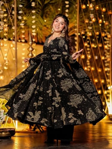 Image of ANNI Designer Women's Viscose Blend Umbrella Style Printed Kurta Palazzo with Dupatta | Stylish Kurta Set for Women | Elegant Palazzos & Dupatta Set | Traditional Ethnic Wear