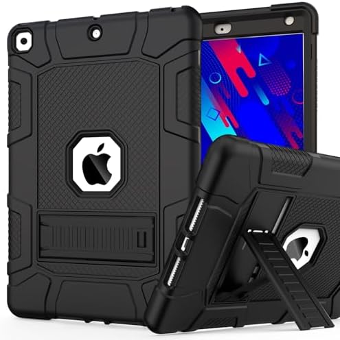 Case for 9th/8th/7th Generation, Hybrid Shockproof Rugged Drop Protective Case with Kickstand for iPad 10.2 Inch (2021/2020/2019 Release), Black