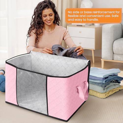 Image of Fab totes 24 Gallons Clothes Storage, Foldable Thick Fabric Blanket Storage Bags, Containers for Organizing Bedroom, Closet, Clothing, Comforter, Organization with Handle (10 Pack,Pink)