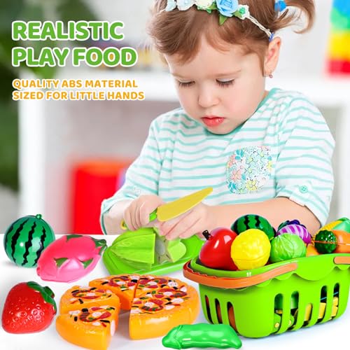 image for Shemira 100 PCS Cutting Play Food Toy for Kids Kitchen, Pretend Food T