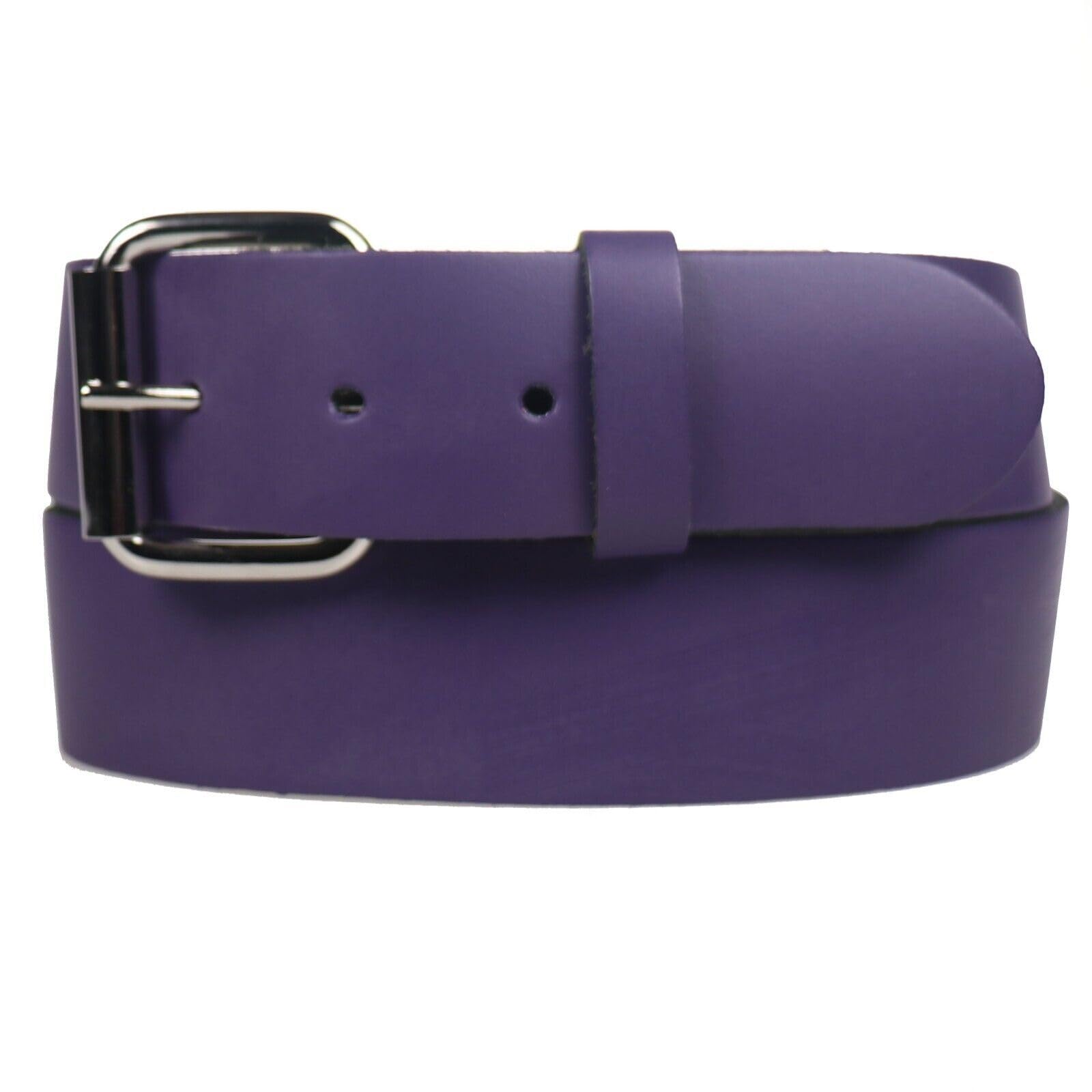 BULLET 69 38mm Colourful Leather Jean Leather belts Mens Womens Belts[Purple,XLarge 40" - 44" Waist,Silver Roller]