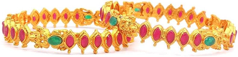 Mirraw Gold Plated Stome Studded Laxmi Bangle Set of 2 Jewellery for Womens & Girls - for All Occasion (CLJWBAMK004_2.44)