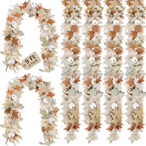 Neutral Fall Garland for Mantle Fireplace - 6 Pack Toatal
