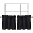 RYB HOME Small Curtains for Door Windows - Blackout Thermal Insulating Drapes for Home Theatre Bathroom Basement Cafe RV Camper Windows Blinds, Wide 34 x Long 30, Aqua, 1 Pair