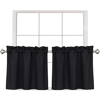 RYB HOME Small Curtains for Door Windows - Blackout Thermal Insulating Drapes for Home Theatre Bathroom Basement Cafe RV Camper Windows Blinds, Wide 34 x Long 30, Aqua, 1 Pair