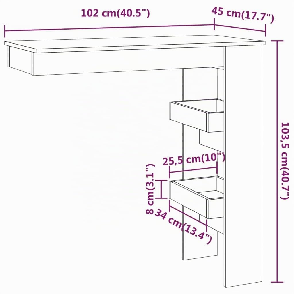 vidaXL Mesa de Bar de Pared Mesita de Comedor Alta Pub Barra Salón Cocina Restaurante Cafetería Muebles Madera Contrachapada Blanco 102x45x103,5cm