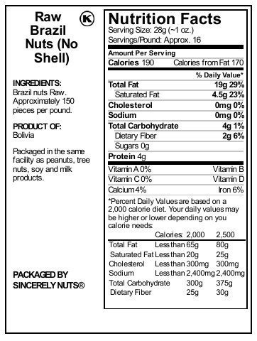 Sincerely Nuts Raw Brazil Nuts No Shell (2Lb Bag) | Premium Healthy Snack Food | Whole, Kosher, Vegan, Gluten Free | Keto & Paleo Diety Friendly | Gourmet Snack | Source of Vitamins & Minerals
