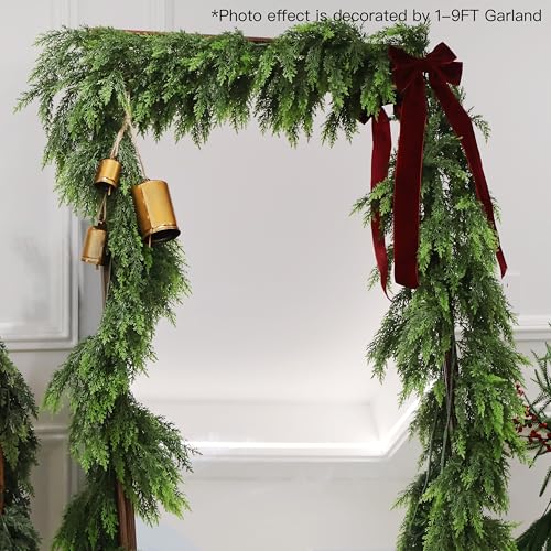 Christmas Cedar Garland Artificial Realistic Green Faux Real Touch Winter Pine Garland for Mantle Fireplace Wall Table Indoor Outdoor Decoraiton 6FT