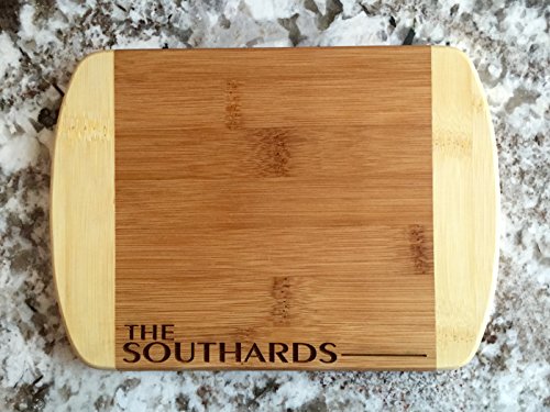Qualtry - Personalized Mini Wood Cutting Boards - Perfect Gifts For Weddings, Bridal Showers, and Housewarmings - (6 x 8 Two Tone Bamboo with Curved Edges, Southard Design)
