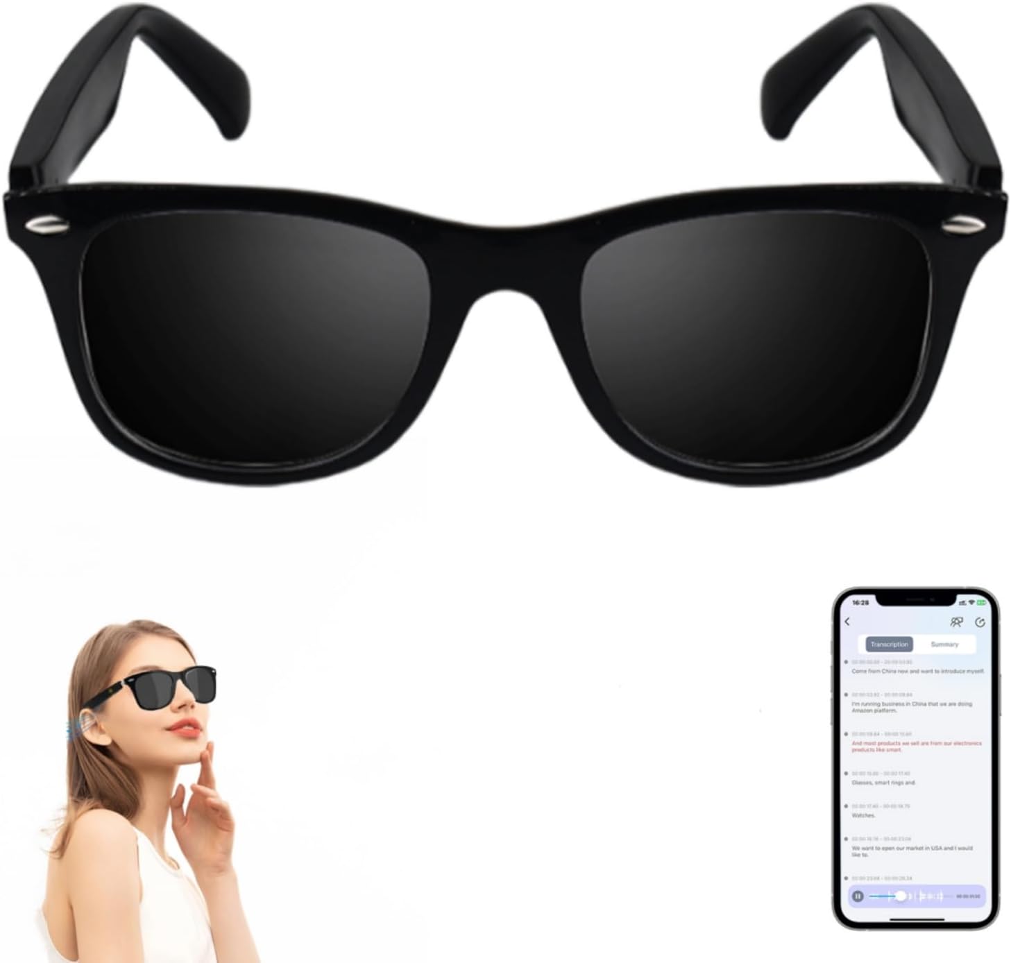 Smart Glasses for Men Women, Real-Time AI Translation Glasses with ChatGPT, Wireless Bluetooth UV Protection Polarized Smart Sunglasses with 160+ Languages, Ideal for Travel Study & Business