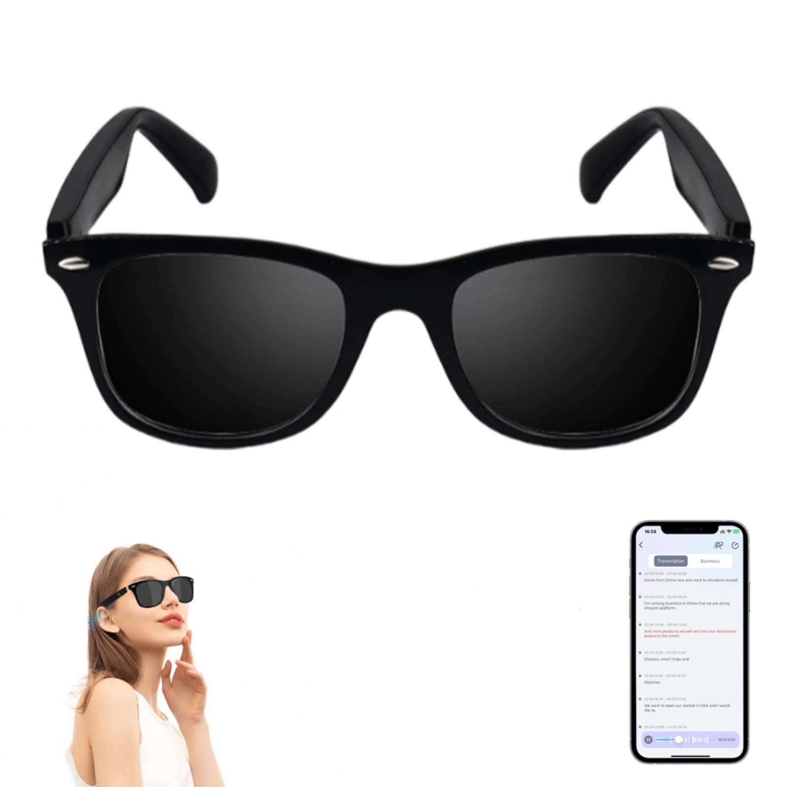 AI Smart Glasses for Men Women, Real-Time Translation Glasses with ChatGPT, Wireless Bluetooth 5.3, UV Protection Polarized Smart Sunglasses with 160+ Languages, Ideal for Travel Study & Business