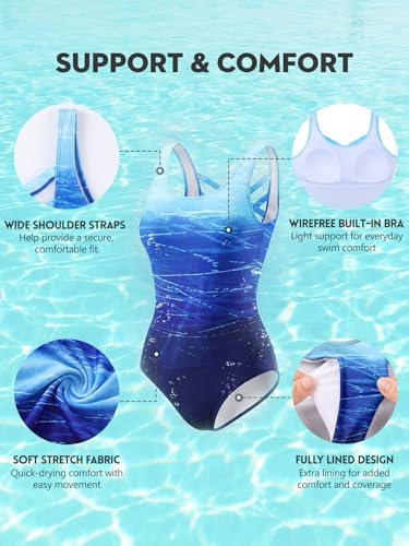 Image of One Piece Bathing Suit for Women Front Cross Athletic Tummy Control Swimsuits V Neck Slimming Swimwear