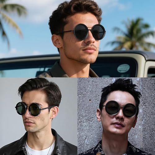 Image of Adjustable Tint Rotating Polarized Round Sunglasses for Men Stylish, Anti Glare Lenses 1-11 Gear UV400 Protection Metal Goggles for Driving Beach Retro Branded Sun Glasses