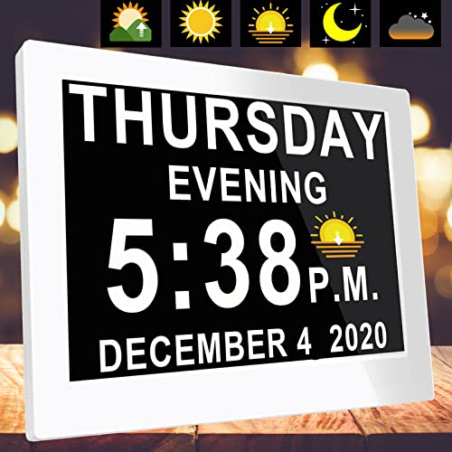 【Upgraded】 19 Alarms Dementia Clock W/Remote Control, Custom Alarms,10 Auto-Dim Options, Non-Abbreviated Day Date Clock For Vision Impaired Elderly, Memory Loss Alzheimers (8 Inch) #TOP1