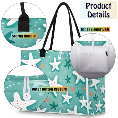 Starfish Green Tote Bag for Women Large Beach Bag Reusable Tote Bags for Work Travel Beach Shopping4