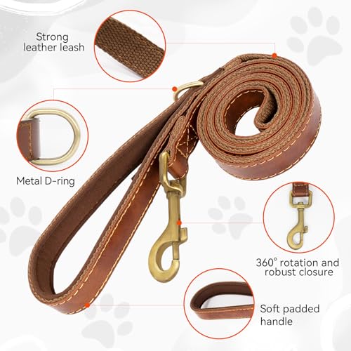 Dote on Leather Dog Collar and Lead Set Adjustable Genuine Soft Leather Dog Collar of Padded for Small Medium Large Dogs(Brown, S) - Image 4
