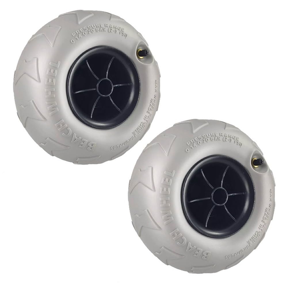 Lot de 2 roues de rechange pour chariot de plage 205 x 115 x 125 mm en PVC pour ballons, kayak, chariot de camping, gris