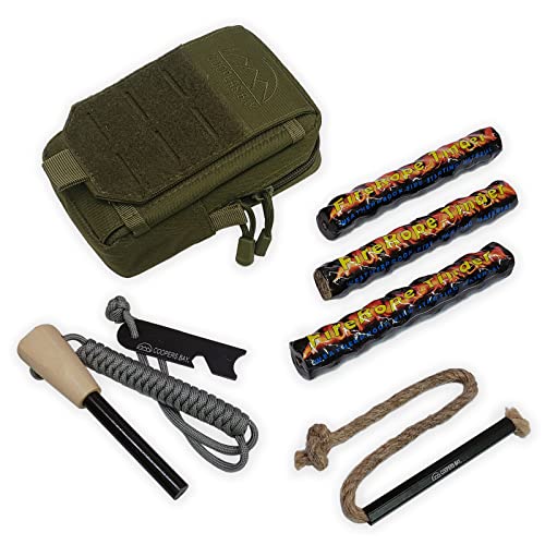 Coopers Bay Ferro Rod - Paquete de iniciador de fuego | Kit de inicio de fuego premium | Incluye varilla ferro grande de 1/2 pulgada, yesca de arranque de fuego y bolsa de transporte personalizada |
