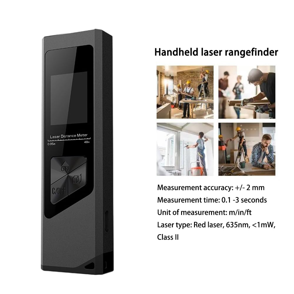 TKMARS Telémetro Láser 40M, Medidor láser de Distancia de precisión de ± 2 mm, USB Recargable Medidor Láser Mudo Portátil Metro Láser con LCD, Cálculo de Distancia, Área, Volumen