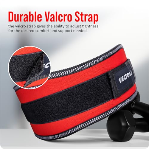 Image of Vector X Level Up 5 Inch Weight Lifting Gym Belt Quick Locking Gym Belt Fitness Weightlifting Belt for Squats, Weightlifting and Strength Training (Red,Small)