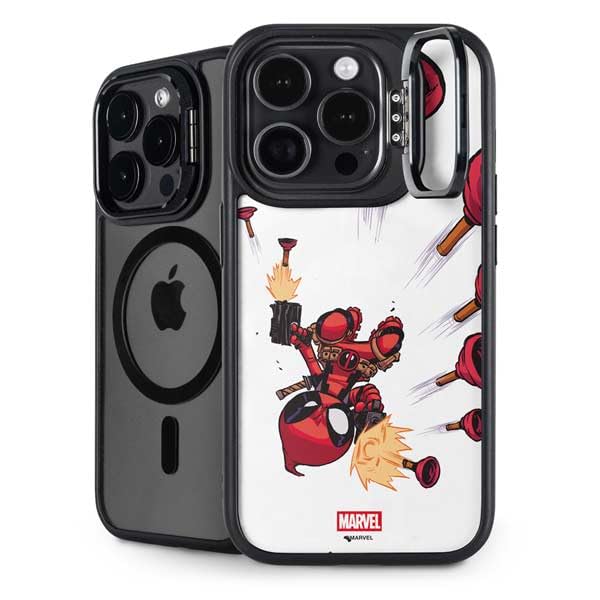 Skinit Kickstand Phone Case Compatible with iPhone 15 Pro Max - Officially Licensed Marvel Deadpool Babypool Shooting Design