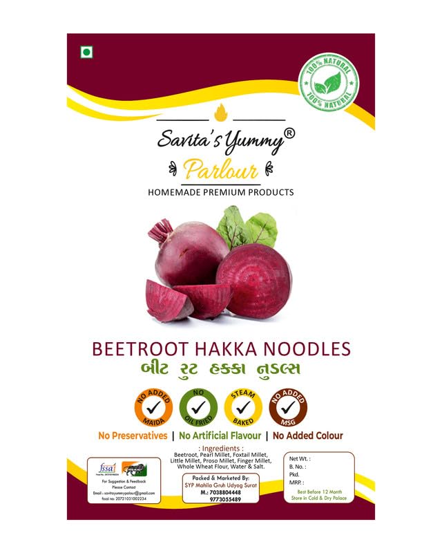 Savita's Yummy Platinum Beetroot Hakka Noodles | Healthy Gluten-Free Millet Noodles | No Preservatives, No Artificial Flavour & Colour | 180g 4