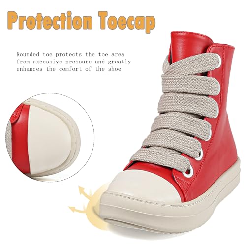 Kids High Top Sneakers Zipper Lace Sneakers Girls Multi Colored Thick Sole Casual Platform Walking Shoe Red4