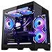 HOENGAGER Panorama Gaming PC Desktop AMD Ryzen 5 9600X 6-Core 3.9GHz, Radeon RX 9060 XT 16GB, 32GB DDR5 RAM 6000MHz,1TB PCIe SSD, WiFi&BT Prebuilt PC 650W PSU,Liquid Cooler,Windows 11,