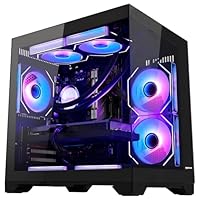 HOENGAGER Panorama Gaming PC Desktop AMD Ryzen 5 9600X 6-Core 3.9GHz, Radeon RX 9060 XT 16GB, 32GB DDR5 RAM 6000MHz,1TB PCIe +1TB SATA SSD, WiFi&amp;BT Prebuilt PC 650W PSU,Liquid Cooler,Windows 11,