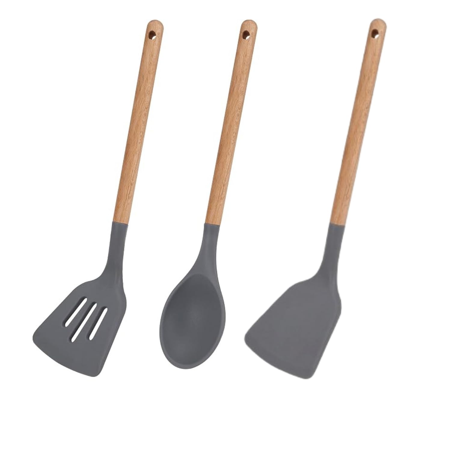 Renva Big Silicone Spatula Set of 3 with Wooden Handle (Grey, 3) - Renva Big Silicone Spatula Set of 3 with Wooden Handle (Grey, 3)