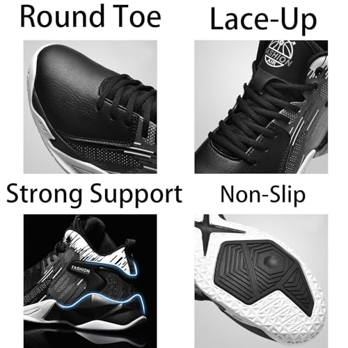 Men's Lace Up Breathable Leather Cushioning Basketball Shoes Fashion High-Top Non-Slip Sneakers Casual for Gym Sports Tennis Jogging Running Walking 6