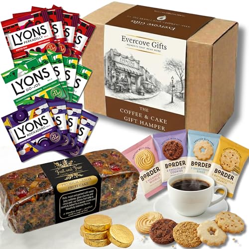 Evercove Gifts: Coffee Gift Set - Coffee Hamper Coffee Gifts for Women & Men Coffee & Cake Set with Biscuits Coffee Lovers Gifts Ground Coffee Selection Gift Set Instant Coffee Gifts for Men