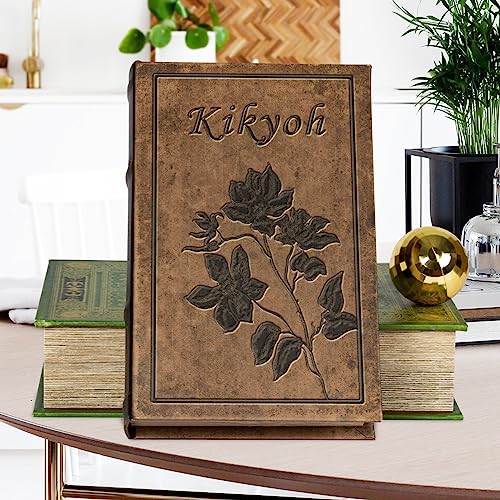 Image of DROFELY Decorative Book Box,Vintage Style Fake Book Box Brown Faux Leather Embossing Wooden Hidden Storage Box 2-04, Graduation Gift,Birthday Gift Idea
