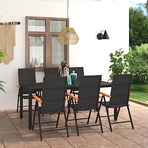 Youuihom Gartenmöbel Set Dining Lounge Outdoor Garten Sitzgruppe 7-TLG. Garten-Essgruppe Schwarz und Braun Geeignet für Garten, Balkon, Terrasse, Esszimmer