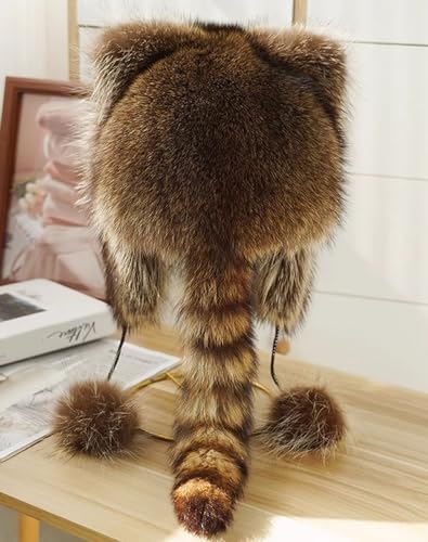 Cute Raccoon Animal Ear Costume Kids Adult Faux Fur Hat Christmas Cold Weather Warm Plush Hat3
