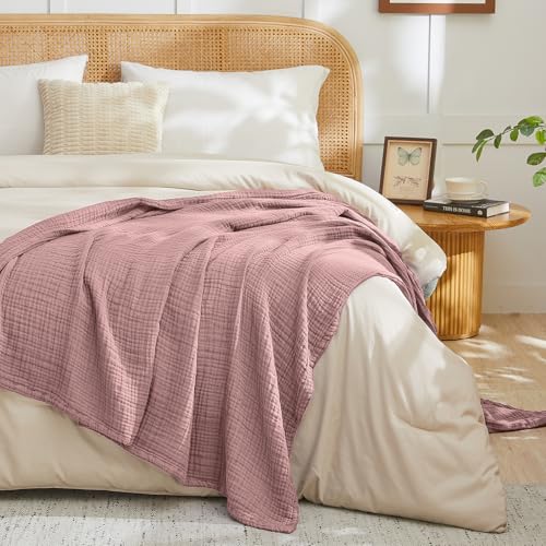 Image of EMME Muslin Blankets for Adults Throw Blanket for Couch Breathable Gauze Soft Lightweight Airy Dusty Pink Queen 90 inch x 90 inch