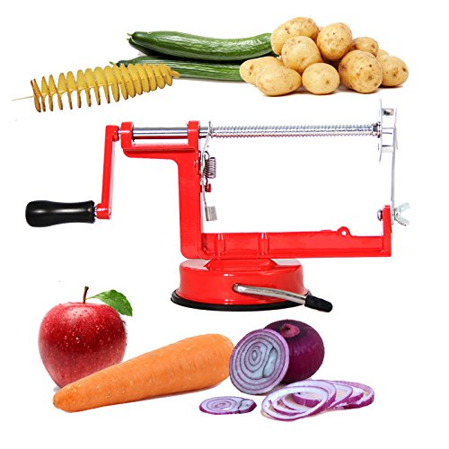 PENSON & CO. Manual Red Stainless Steel Twisted Potato Apple Slicer Spiral French Fry Vegetable Cutter