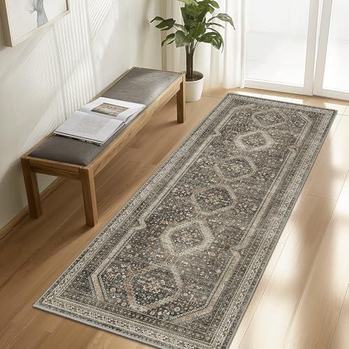 GENIMO 2x5 Non Slip Hallway Runner Rug, Machine Washable, Thin & Low Pile Lightweight for Kitchen, Laundry, Entryway, Bedroom & Living Room, Dark Brown