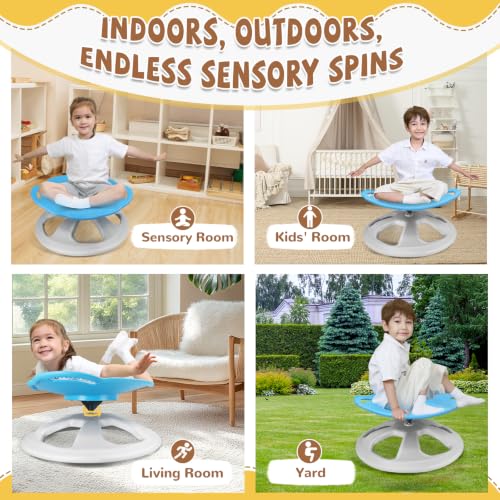 Image of Zhenx Spinning Chair for Autistic Kids with Handles - 220lbs Capacity Sensory Swivel Seat - Sensory Toy for Teens with ADHD /Autism - Sit & Spin Calming Gift to Improve Focus & Body Balance (Blue)