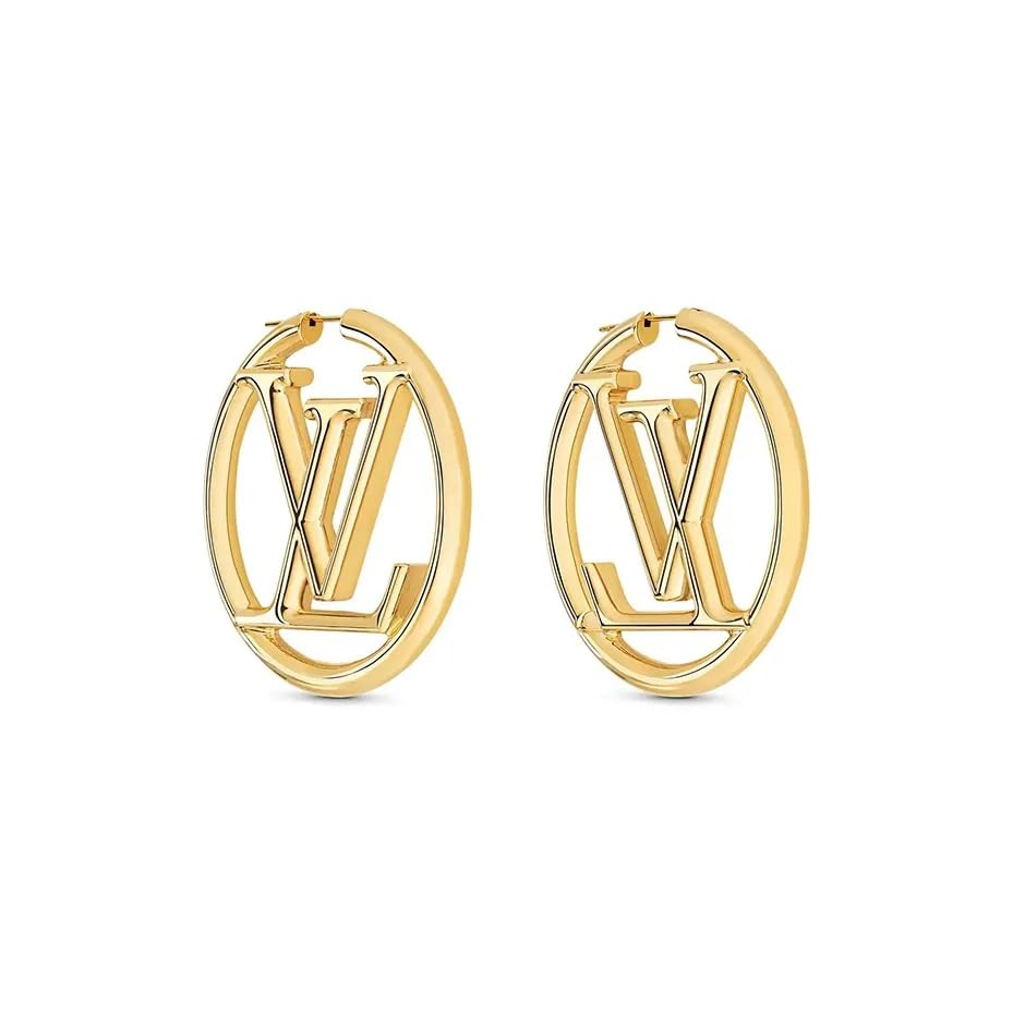 Gold-Tone Large Logo Hoop Earrings Round Shape High Polish Finish Unisex Statement Jewelry Versatile for Casual to Formal Wear