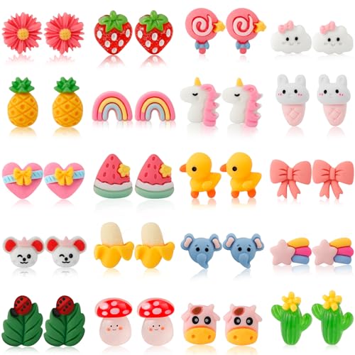 Image of Kids Clip On Earrings for Girls 20 /30 /40 Pairs Hypoallergenic Clip on Earrings for Kids Cute Animal Earrings for Little Girls Jewelry Set Party Favor Gift